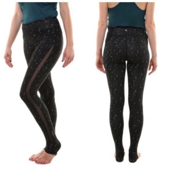 Soybu Black Soirée Dash Mesh Panel Full Length High Rise Leggings - Picture 1 of 4